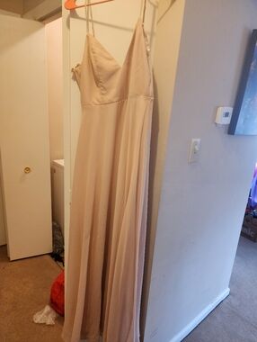 Lulu's Blush-Beige Spaghetti-Strap Maxi Dress